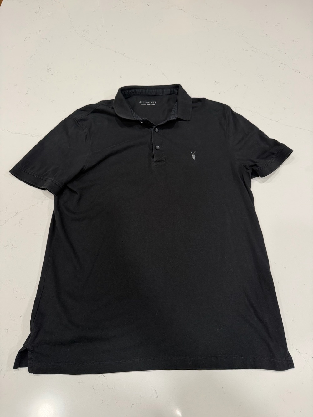 All Saints Men's Black Reform Cotton Pique Polo - Large